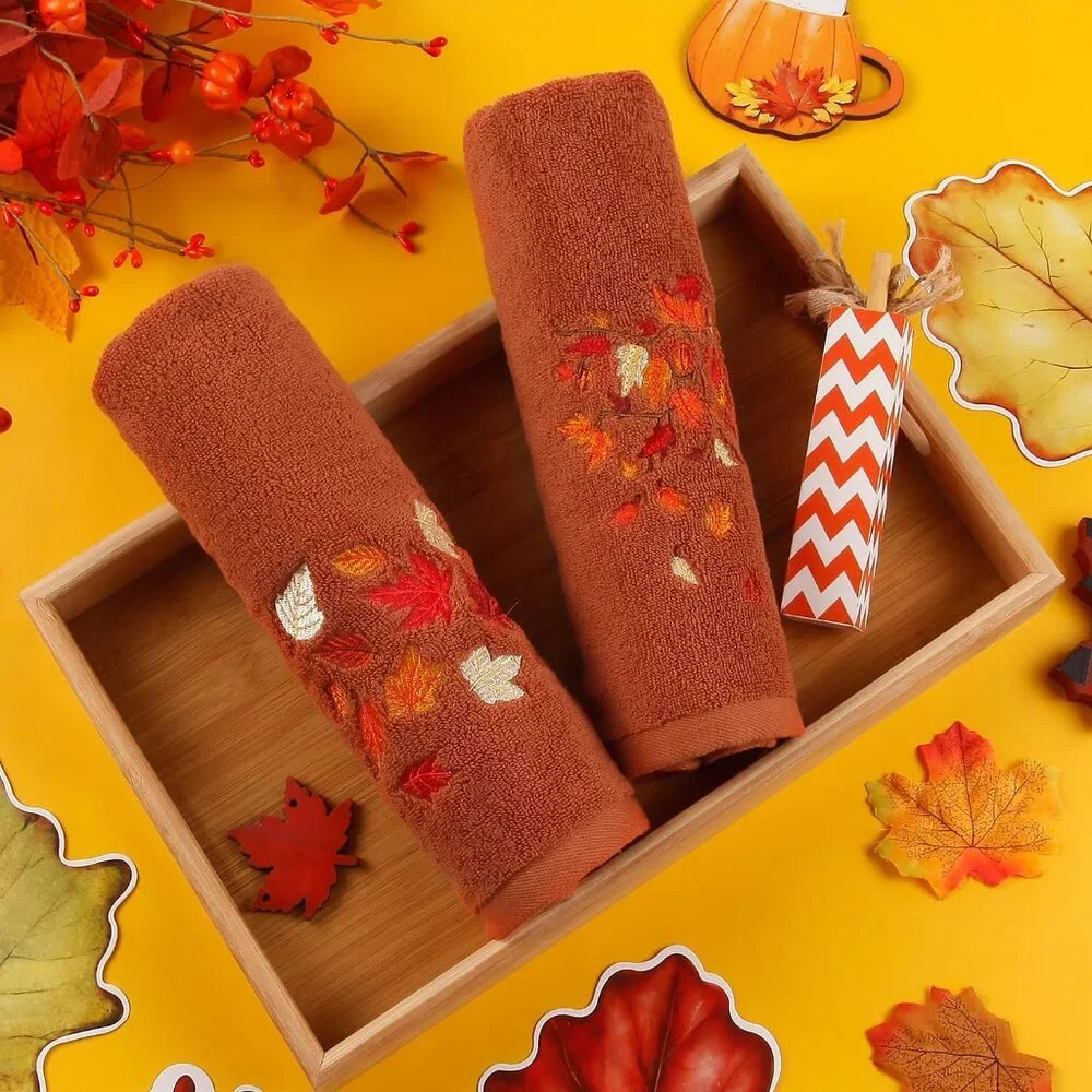 2 Pack Autumn Leaves Hand Towels - Premium Cotton for Stylish Fall Decor